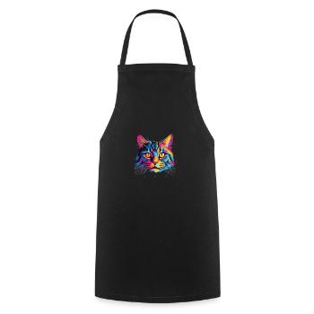 Watercolor Colorful Domestic Shorthair - Cooking Apron - black - Front - AI Model Male 185 dark (185cm)