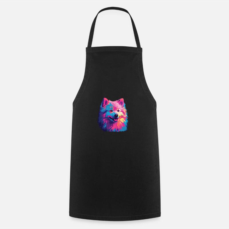 Aquarelle colorée Japon Spitz - Tablier de cuisine - noir