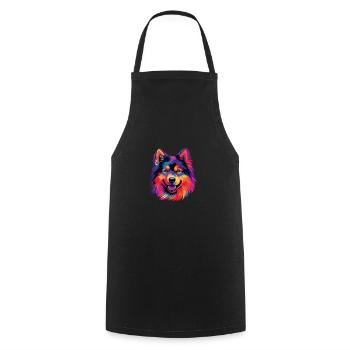 Wasserfarben Farbenfroher Finnischer Lapphund - Kochschürze - Schwarz - Vorne - AI Model Male 185 dark (185cm)