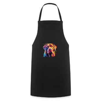 Wasserfarben Farbenfroher Bordeauxdogge - Kochschürze - Schwarz - Vorne - AI Model Male 185 dark (185cm)