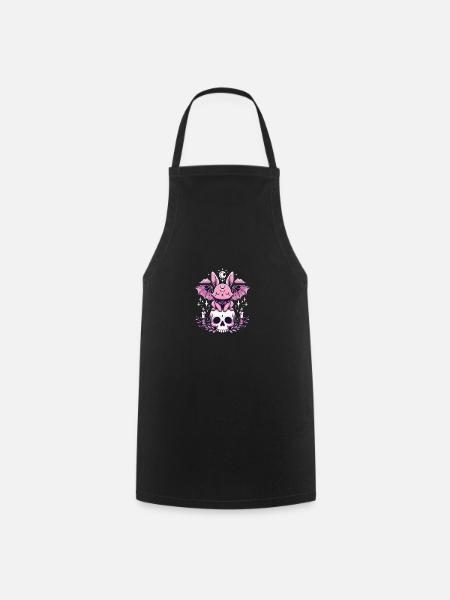 Kawaii Pastel Goth Cute Creepy Hase Fledermaus - Kochschürze - Schwarz