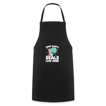 Sauvons les phoques de la Terre vivent ici Jour de la Terre - Tablier de cuisine - noir - Devant - AI Model Male 185 dark (185cm)