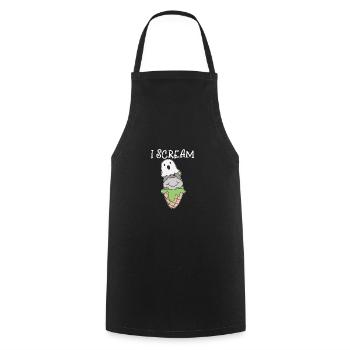 Hippopotame Halloween fantôme je crie crème glacée jeu de mots - Tablier de cuisine - noir - Devant - AI Model Male 185 dark (185cm)