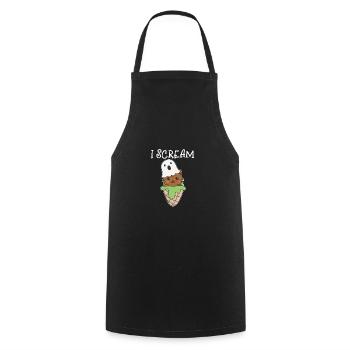 Cat Halloween Ghost I Scream Ice Cream Pun - Cooking Apron - black - Front - AI Model Male 185 dark (185cm)