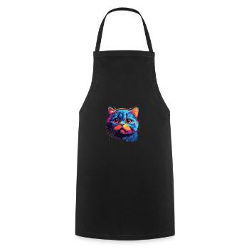 Katze Wasserfarben bunte Schottische Faltohrkatze - Kochschürze - Schwarz - Vorne - AI Model Male 185 dark (185cm)