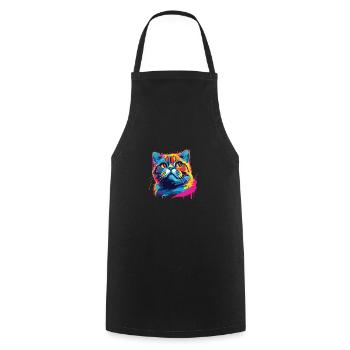 Katze Wasserfarben bunte Schottische Faltohrkatze - Kochschürze - Schwarz - Vorne - AI Model Male 185 dark (185cm)