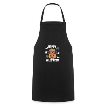 Bear Happy Halloween Pumpkin Bat Costume - Cooking Apron - black - Front - AI Model Male 185 dark (185cm)