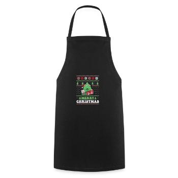 Joyeux Noël rétro moche grenouille de Noël - Tablier de cuisine - noir - Devant - AI Model Male 185 dark (185cm)