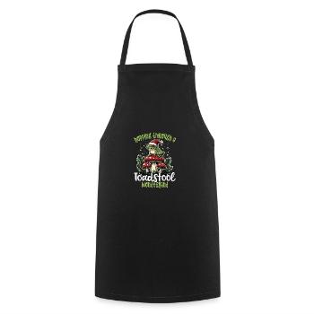 Merry Christmas, frog on mushroom cottagecore - Cooking Apron - black - Front - AI Model Male 185 dark (185cm)