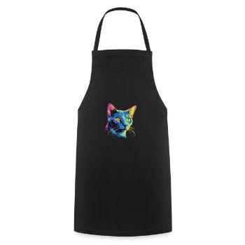 Chat Aquarelle Coloré Bleu Russe - Tablier de cuisine - noir - Devant - AI Model Male 185 dark (185cm)