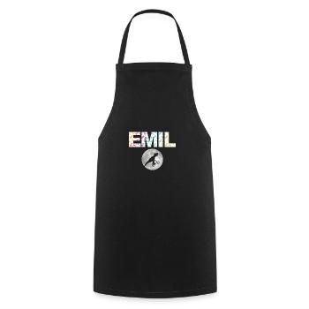 EMIL - Beautiful boy name with dinosaur - Cooking Apron - black - Front - AI Model Male 185 dark (185cm)