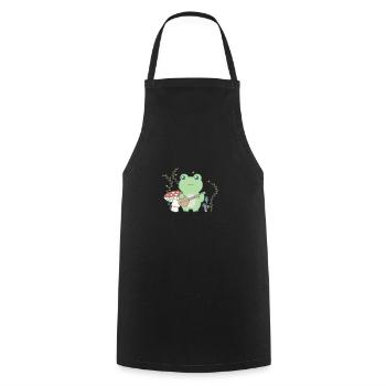 Cottagecore esthétique grenouille dans la forêt avec banjo - Tablier de cuisine - noir - Devant - AI Model Male 185 dark (185cm)