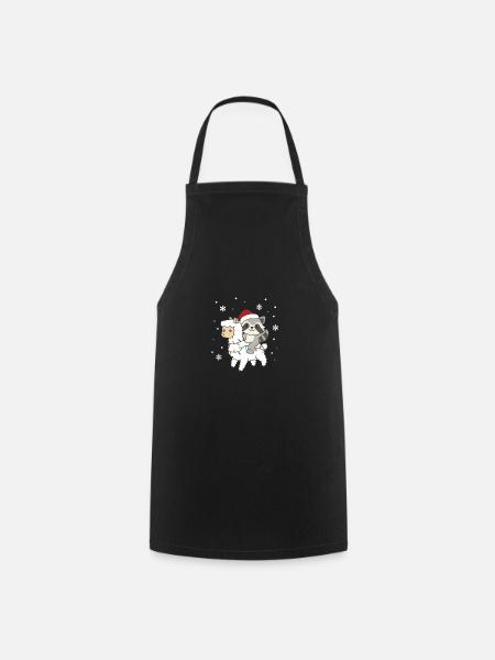 Raccoon Lama Alpaca Christmas Winter Animals - Cooking Apron - black
