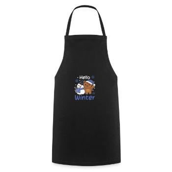 Cat Hello Winter Snowman Snow Christmas - Cooking Apron - black - Front - AI Model Male 185 dark (185cm)
