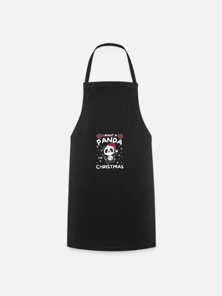 I want a panda for Christmas cute pandas - Cooking Apron - black