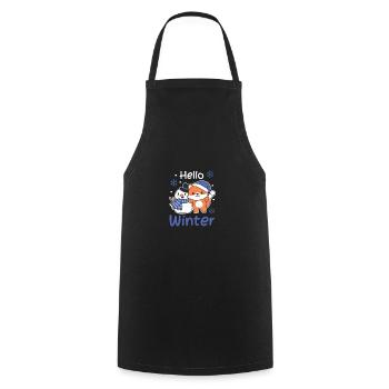 Fox Hello Winter snowman snow - Cooking Apron - black - Front - AI Model Male 185 dark (185cm)