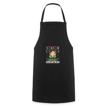 Merry Christmas retro ugly christmas monkeys - Cooking Apron - black - Front - AI Model Male 185 dark (185cm)