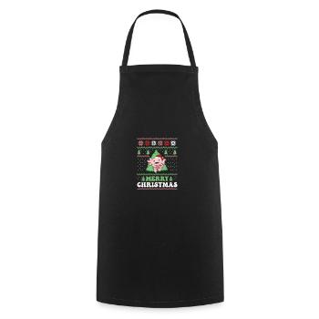 Joyeux Noël rétro moche Noël Axolotl - Tablier de cuisine - noir - Devant - AI Model Male 185 dark (185cm)
