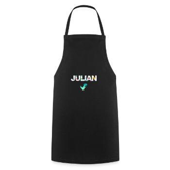 JULIAN - Schöner Jungen Name mit Dinosaurier - Kochschürze - Schwarz - Vorne - AI Model Male 185 dark (185cm)