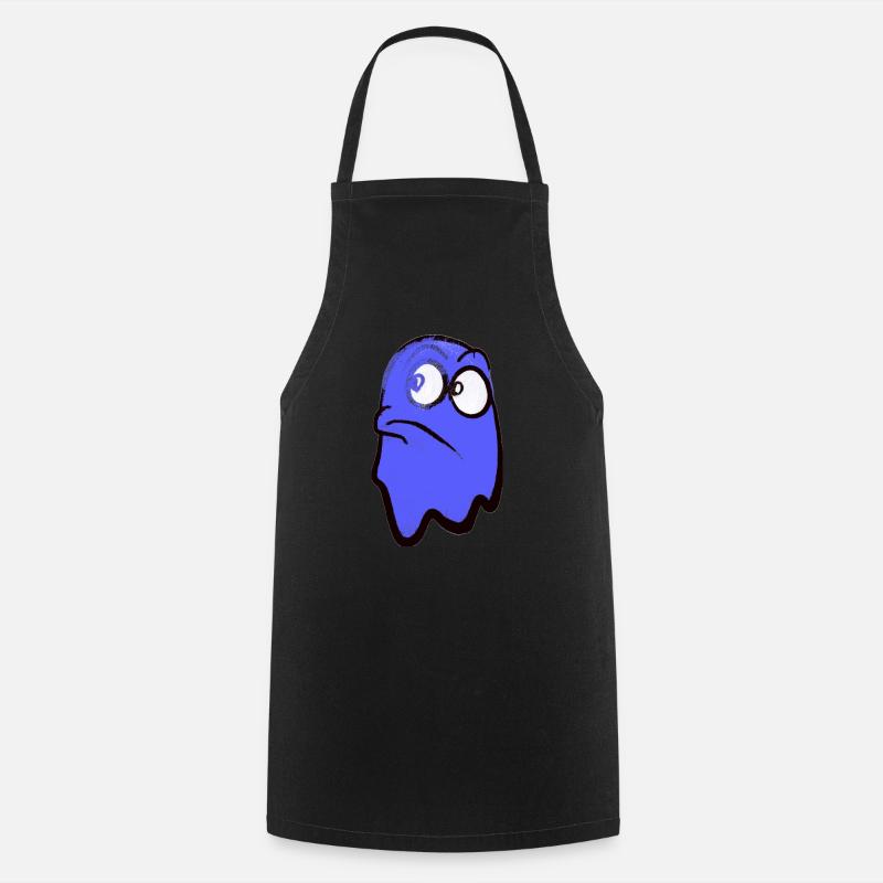 Funny grim-looking ghost in blue - Cooking Apron - black