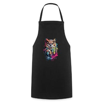Owl Cool Colorful Feathers in This Design Bird - Cooking Apron - black - Front - AI Model Male 185 dark (185cm)