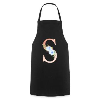 Monogramme personnalisable S Floral Blue Peach - Tablier de cuisine - noir - Devant - AI Model Male 185 dark (185cm)