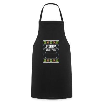 Joyeux Woofmas - Noël moche - Tablier de cuisine - noir - Devant - AI Model Male 185 dark (185cm)