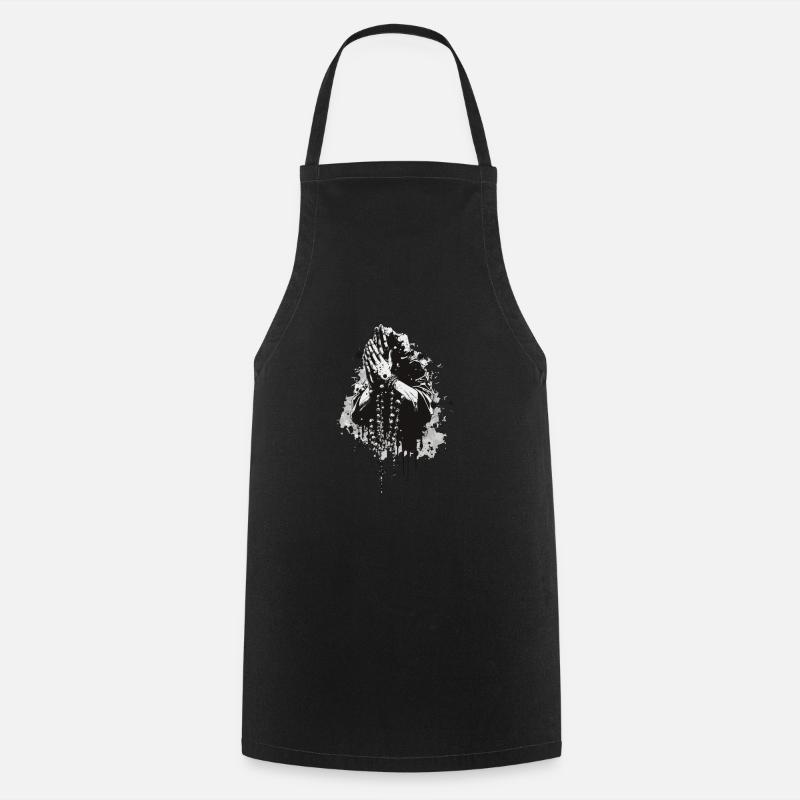 Praying Hands Rosary Black and White - Cooking Apron - black