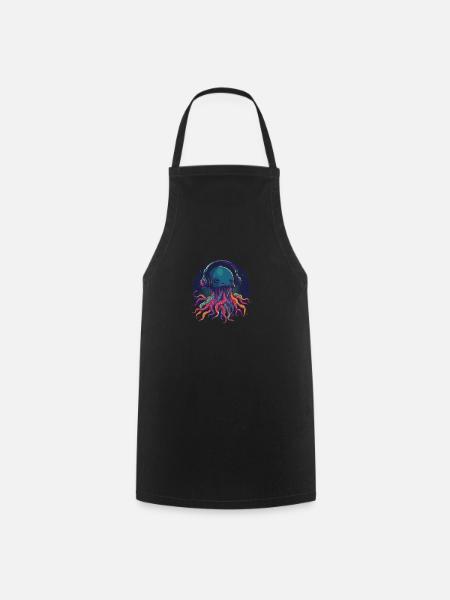 Techno Jellyfish - Coole Qualle mit Kopfhörern - Kochschürze - Schwarz