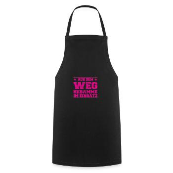 Out of the way Midwife in Action Design - Cooking Apron - black - Front - AI Model Male 185 dark (185cm)