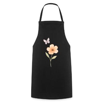 Aquarelles Fleur et Papillon - Tablier de cuisine - noir - Devant - AI Model Male 185 dark (185cm)