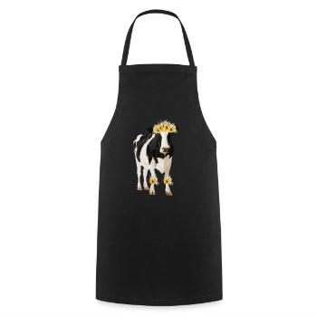 Holstein Kuh mit Blumen - Sonnenblumen - Kochschürze - Schwarz - Vorne - AI Model Male 185 dark (185cm)