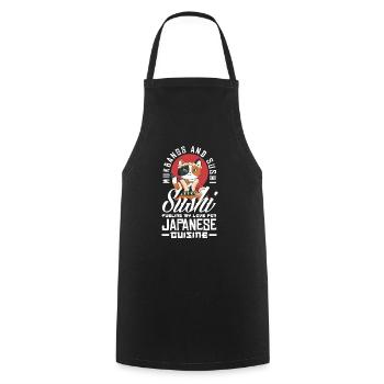 Mukbang et Sushi - Tablier de cuisine - noir - Devant - AI Model Male 185 dark (185cm)
