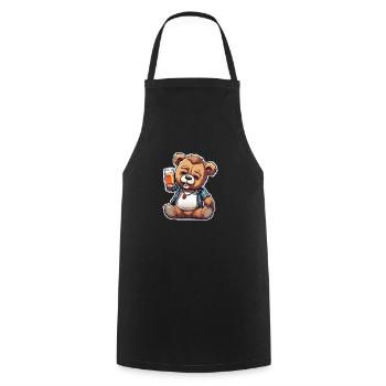 Feiernder Teddy mit Bier - Kochschürze - Schwarz - Vorne - AI Model Male 185 dark (185cm)