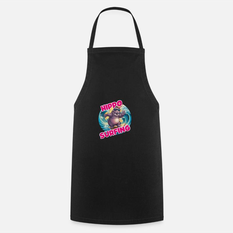 hippopotame surfant hippopotame drôle cool élégant - Tablier de cuisine - noir