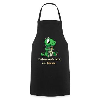 Conquer my heart with cookies Dino kinder Fantasy - Cooking Apron - black - Front - AI Model Male 185 dark (185cm)