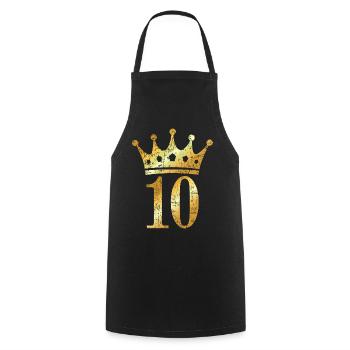 Krone Nummer 10 (Vintage Goldgelb) 10. Geburtstag - Kochschürze - Schwarz - Vorne - AI Model Male 185 dark (185cm)