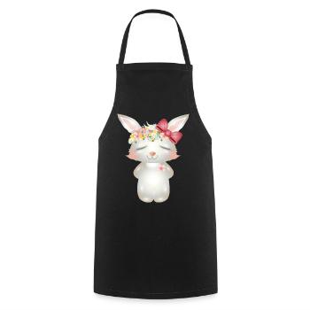 niedlicher weißer Hase mit Blumen und Schleife - Kochschürze - Schwarz - Vorne - AI Model Male 185 dark (185cm)