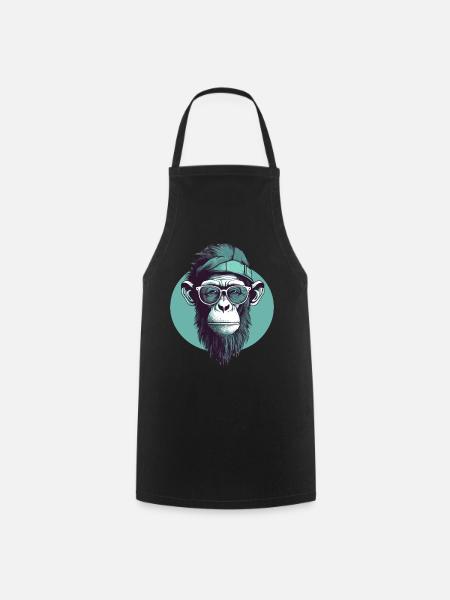 Cool hipster monkey with glasses and cap - Cooking Apron - black