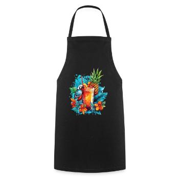 Sommer Cocktail Ananas Ara Papagei Blumen Urlaub - Kochschürze - Schwarz - Vorne - AI Model Male 185 dark (185cm)