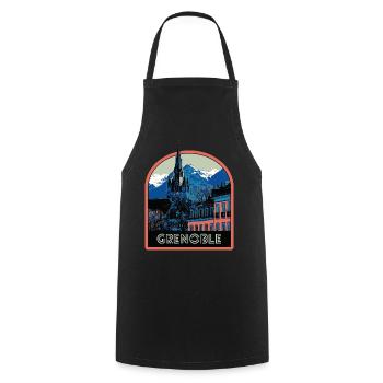Illustration emblematic view of Grenoble - Cooking Apron - black - Front - AI Model Male 185 dark (185cm)
