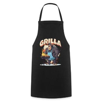 Grillen Grilla Griller Gorilla BBQ Spruch Lustig - Kochschürze - Schwarz - Vorne - AI Model Male 185 dark (185cm)