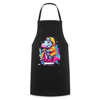 Hippopotamus on scooter - Cooking Apron - black - Front - AI Model Male 185 dark (185cm)