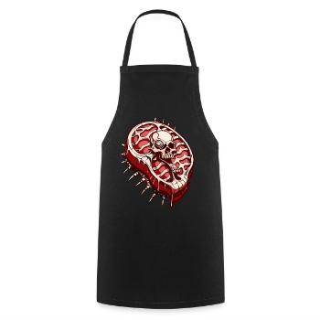 Steak Skull // Totenkopf Fleisch // BBQ FS0108 - Kochschürze - Schwarz - Vorne - AI Model Male 185 dark (185cm)