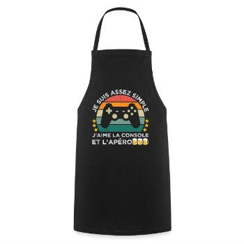 J' aime la console et l' apéro humour gaming rétro - Tablier de cuisine - noir - Devant - AI Model Male 185 dark (185cm)