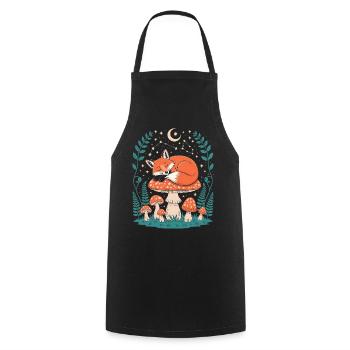 Whimsical Fox Sleeping on Mushroom - Cooking Apron - black - Front - AI Model Male 185 dark (185cm)