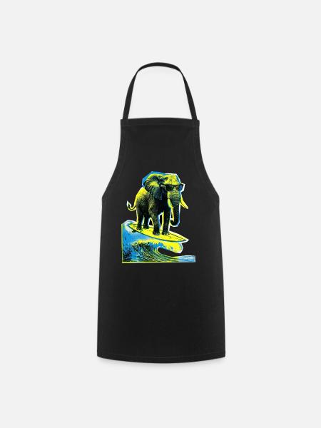 Elefant Surfer - Kochschürze - Schwarz