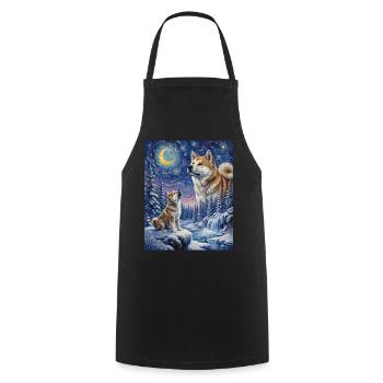 Howling to the Moon Meme Animal Dog Akita Inu - Cooking Apron - black - Front - AI Model Male 185 dark (185cm)