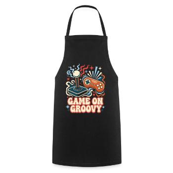 Game On Groovy Retro Gaming - Kochschürze - Schwarz - Vorne - AI Model Male 185 dark (185cm)