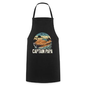 Captain Papa Pontoon King Motorboat Owner - Kochschürze - Schwarz - Vorne - AI Model Male 185 dark (185cm)